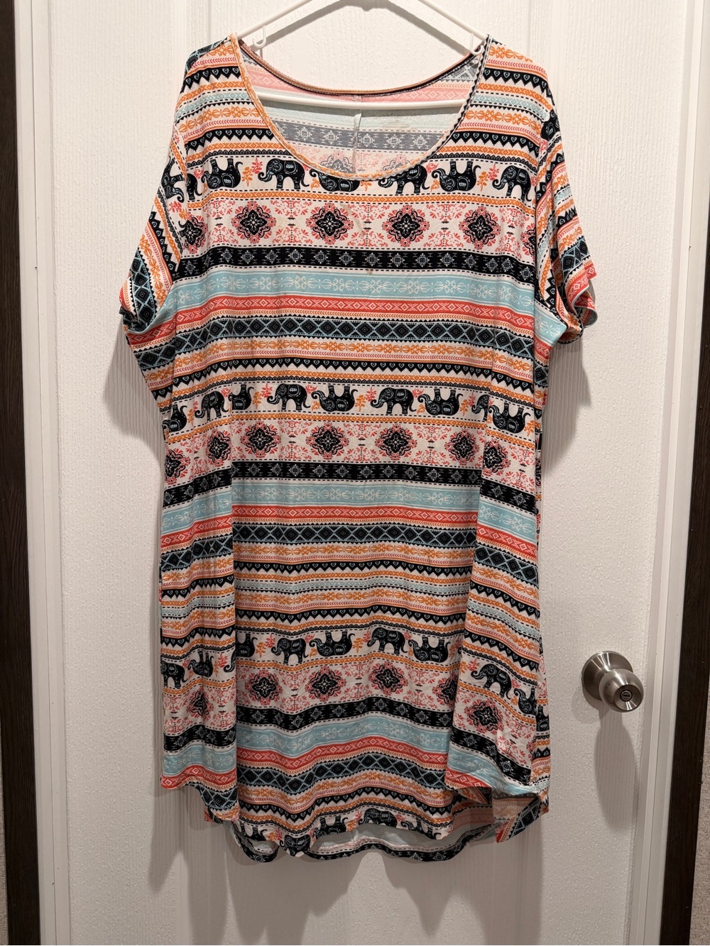Elephant Print Boho Tunic Dress Plus Size Paisley Tribal Festival Mini Dress